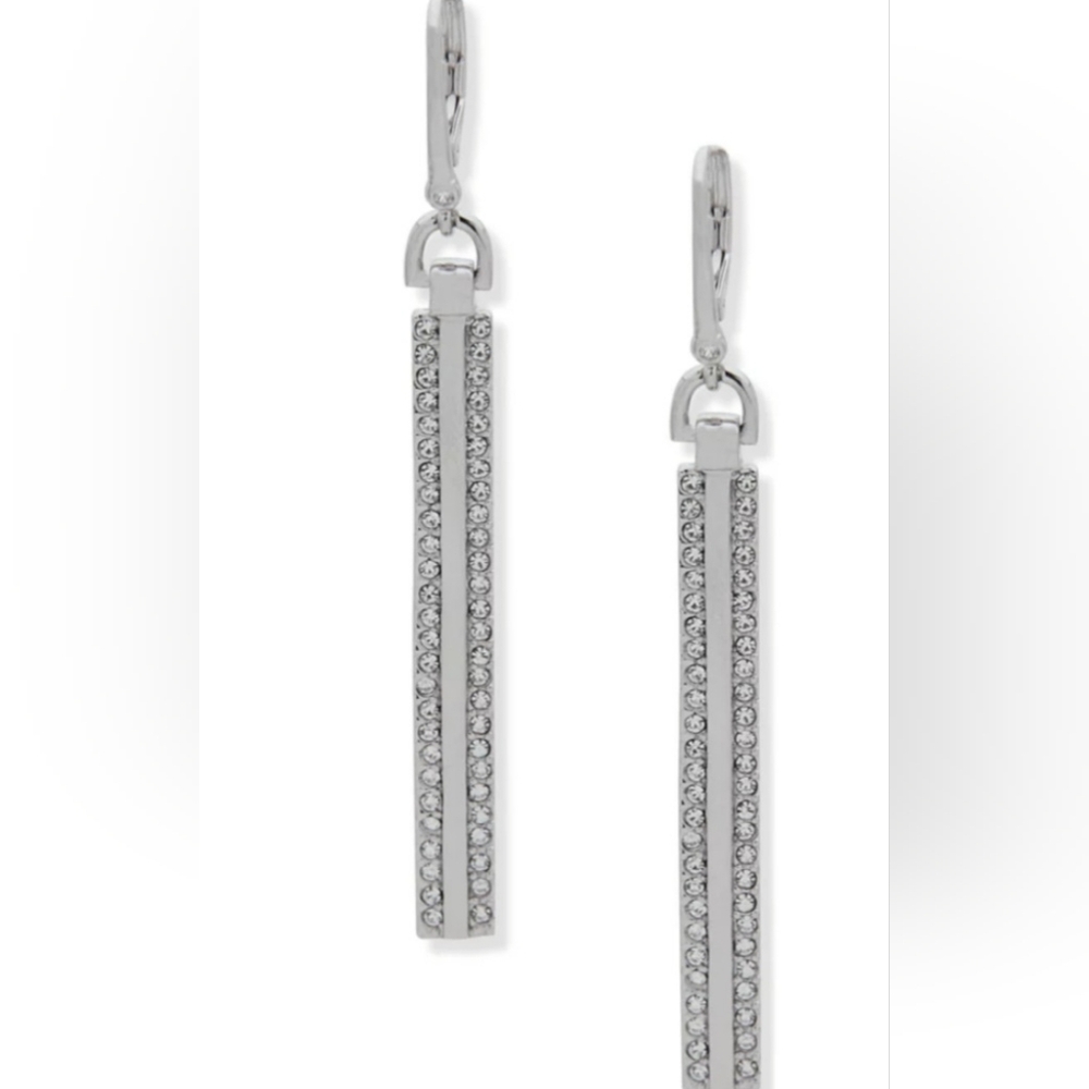 Dkny Silver Tone Crystal Pavé Lever Back Drop Earrings